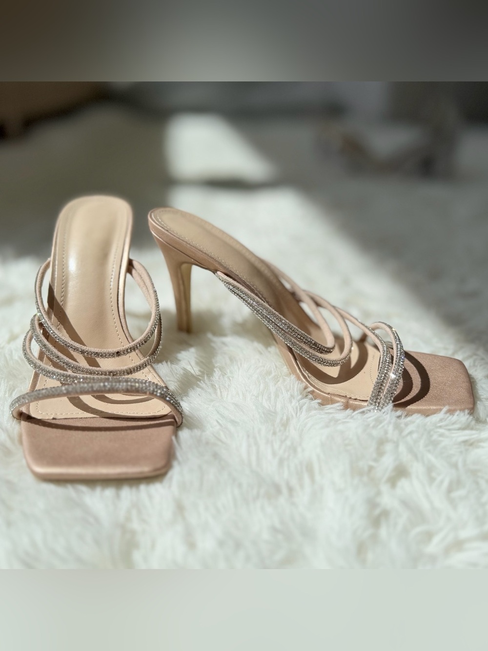 Rhinestone Strappy Nude High-Heel Sandals - 8